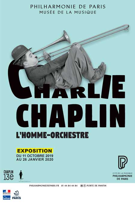 Affiche de l'exposition Charlie Chaplin - Philharmonie de Paris - Cité de la musique